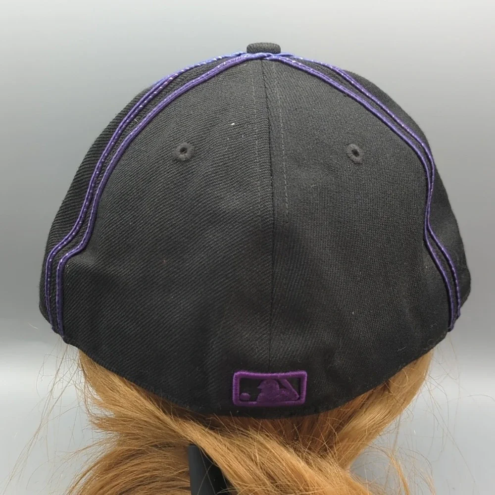 New Era 59FIFTY Atlanta Braves Fitted Hat 100% Wool Black Purple Piping 7 3/8